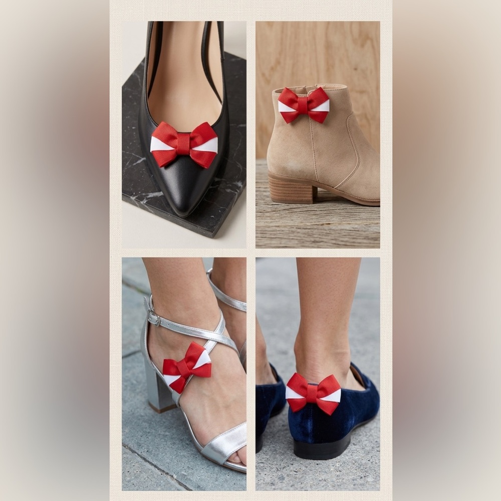 Vintage red/white bow shoe clips NEW
